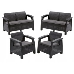 Meble ogrodowe sofa 2 i 3 osobowa, 2 fotele, stół regulowany Lyon rattan grafit Keter