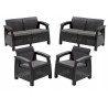Meble ogrodowe sofa 2 i 3 osobowa, 2 fotele, stół regulowany Lyon rattan grafit Keter
