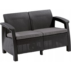 Meble ogrodowe sofa 2 i 3 osobowa, 2 fotele, stół regulowany Lyon rattan grafit Keter