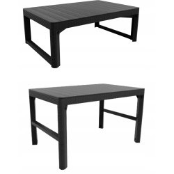 Meble ogrodowe sofa 2 i 3 osobowa, 2 fotele, stół regulowany Lyon rattan grafit Keter