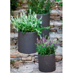 Doniczka rattan Cylinder rozmiar S - 28 cm grafit, antracyt Curver, Keter z odpływem