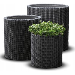 Doniczka rattan Cylinder rozmiar S - 28 cm grafit, antracyt Curver, Keter z odpływem