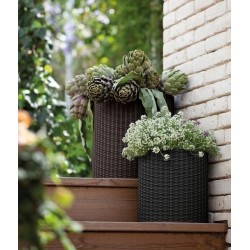 Doniczka rattan Cylinder rozmiar S - 28 cm grafit, antracyt Curver, Keter z odpływem