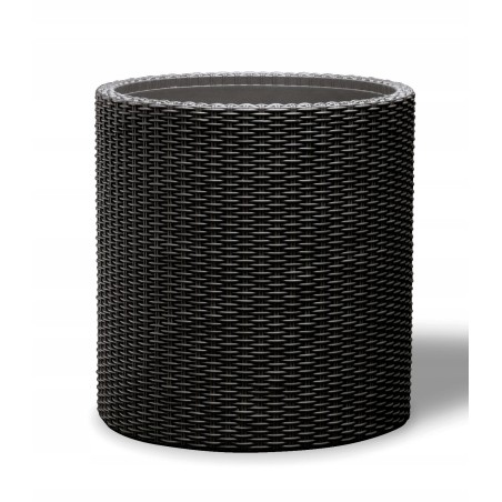 Doniczka rattan Cylinder rozmiar M - 36 cm grafit, antracyt Curver, Keter z odpływem