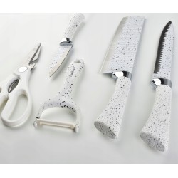 Zestaw 6 elementowy noże kuchenne z obierakiem i nożyczkami.