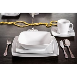 Salaterka kwadratowa, talerz obiadowy głęboki 18 cm, 500 ml Victoria biała porcelana Lubiana