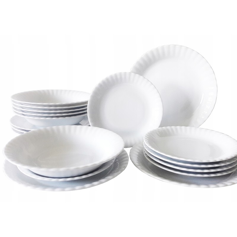 Serwis obiadowy, zestaw talerzy Iwona biała porcelana 18 elementów, dla 6 osób Chodzież