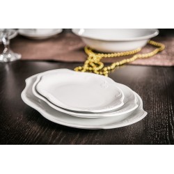 Serwis obiadowy 56 elementów dla 12 osób Kamelia biała porcelana Chodzież z dodatkowymi talerzykami