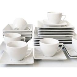 Zestaw obiadowy i kawowy dla 6 osób 30 elementów biała Classic porcelana Lubiana.
