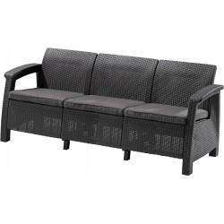 Meble ogrodowe sofa 3 osobowa, 2 fotele, stół regulowany grafit rattan Keter