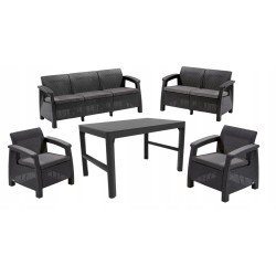 Meble ogrodowe sofa 2 i 3 osobowa, 2 fotele, stół regulowany Lyon rattan grafit Keter
