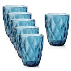 Komplet 6 niskich szklanek z grubego tłoczonego szkła Elise Blue