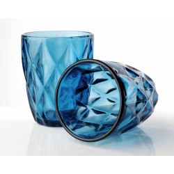 Komplet 6 niskich szklanek z grubego tłoczonego szkła Elise Blue