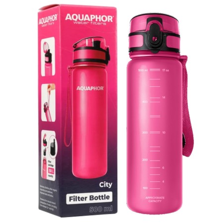 Butelka filtrująca, bidon Aquaphor City 0,5l różowa z filtrem.